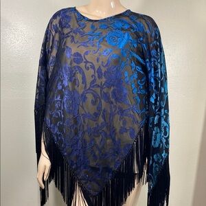 Elegant Blue Floral Lace Poncho